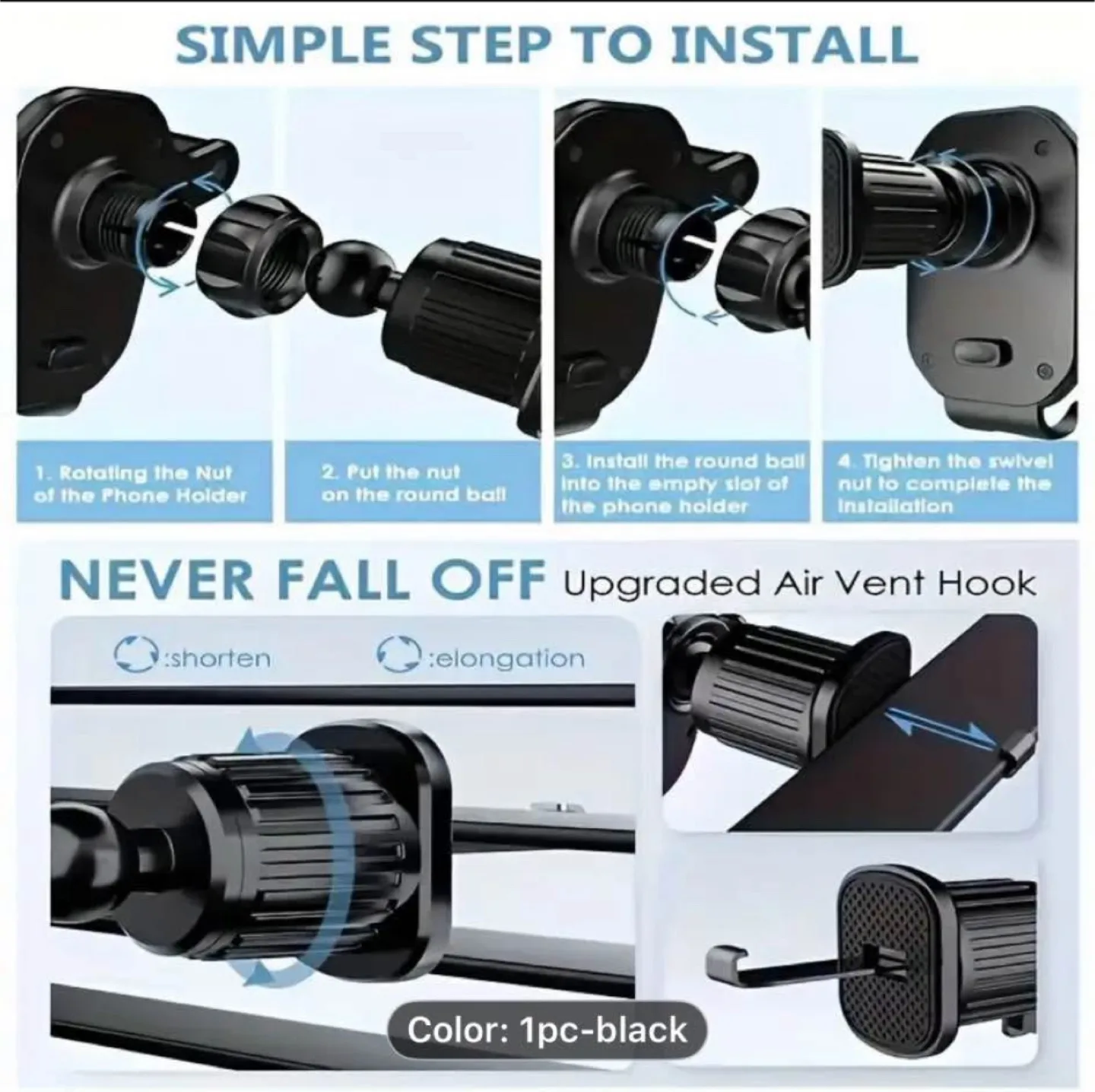 Black Car Phone Holder Mount image indicator(7)