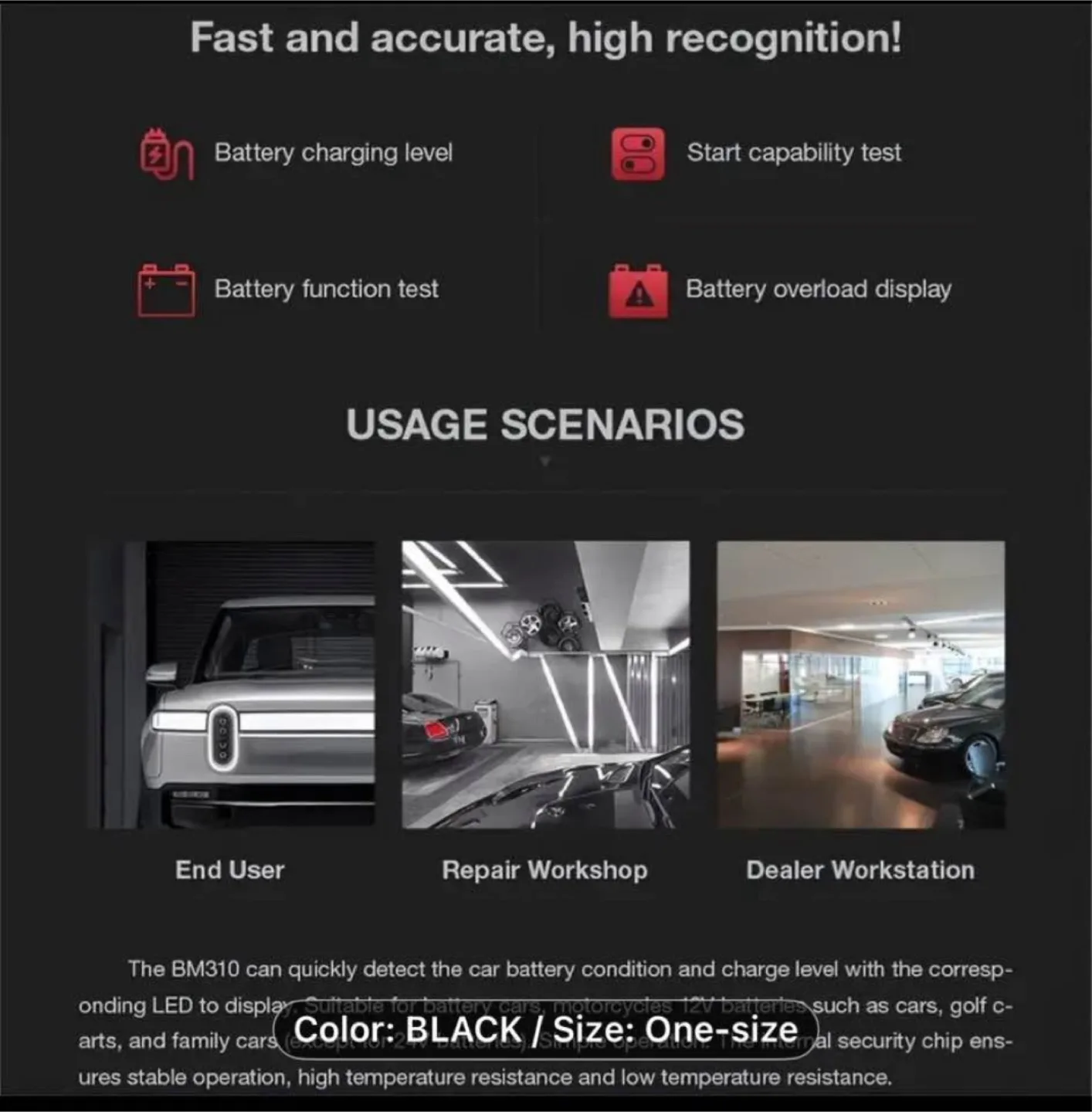 BM310 12V Digital Battery & Alternator Tester for Cars, Trucks image indicator(6)