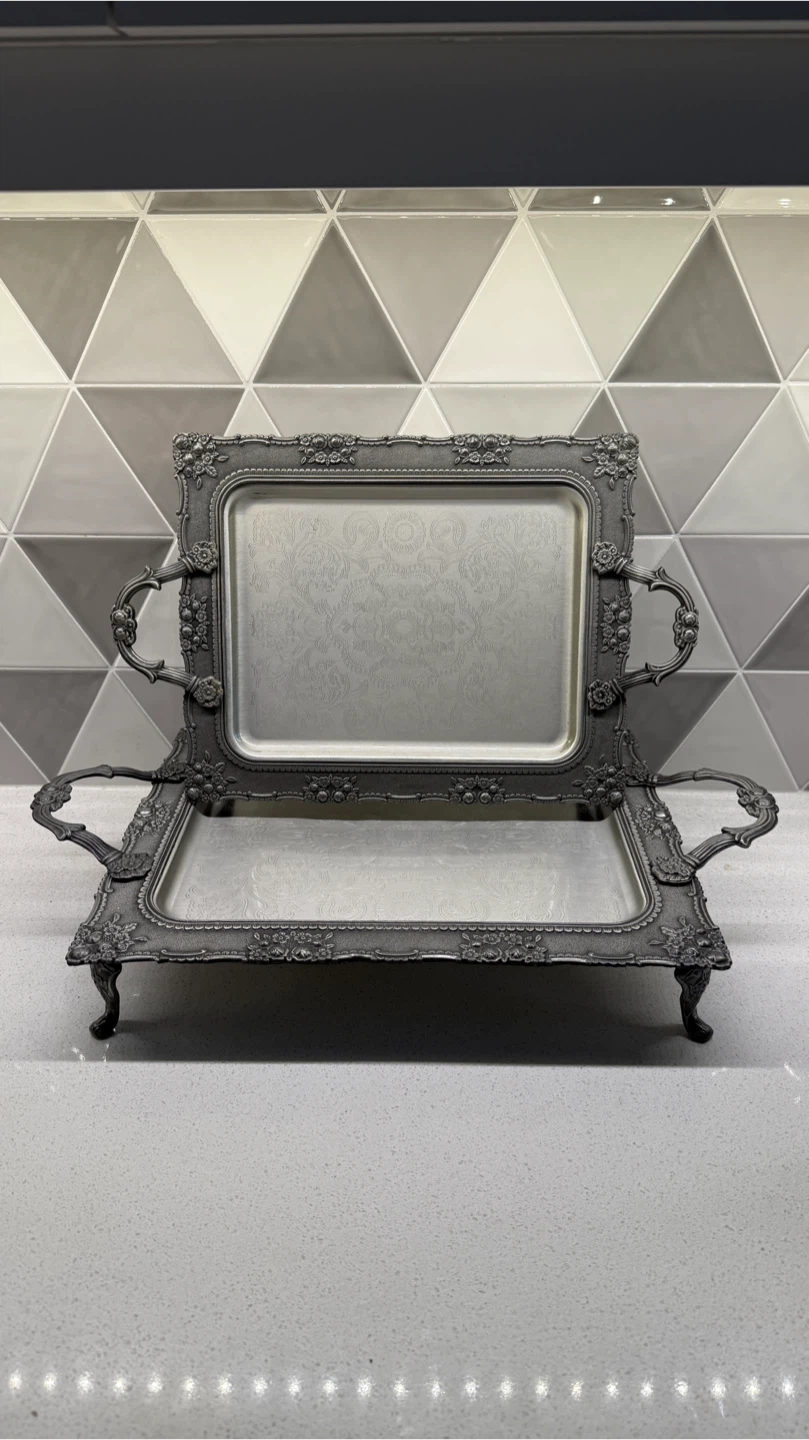 Vintage Look Silver Tray Set of 2