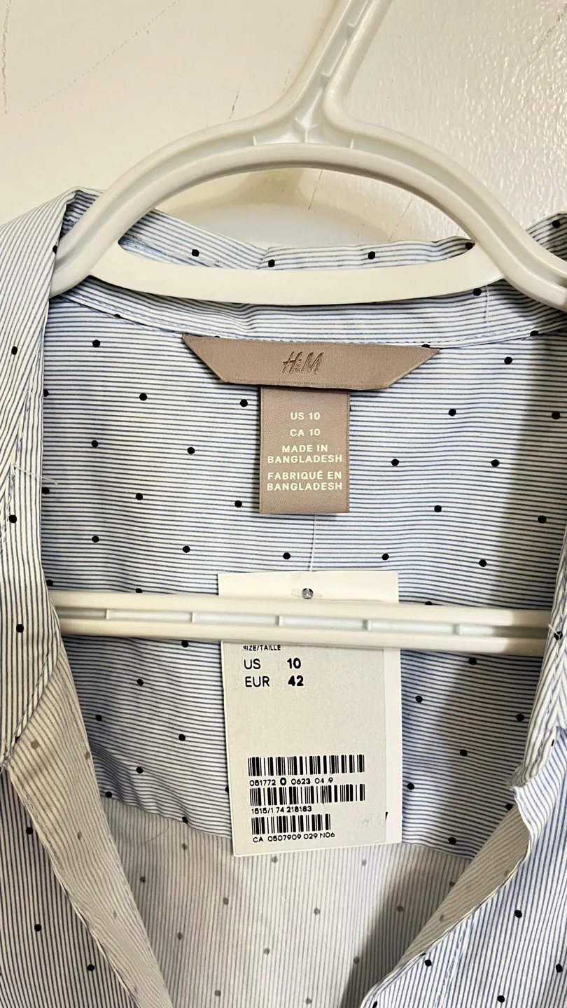 H&M Striped Dot Button-Up Shirt - Size 10 thumbnail
