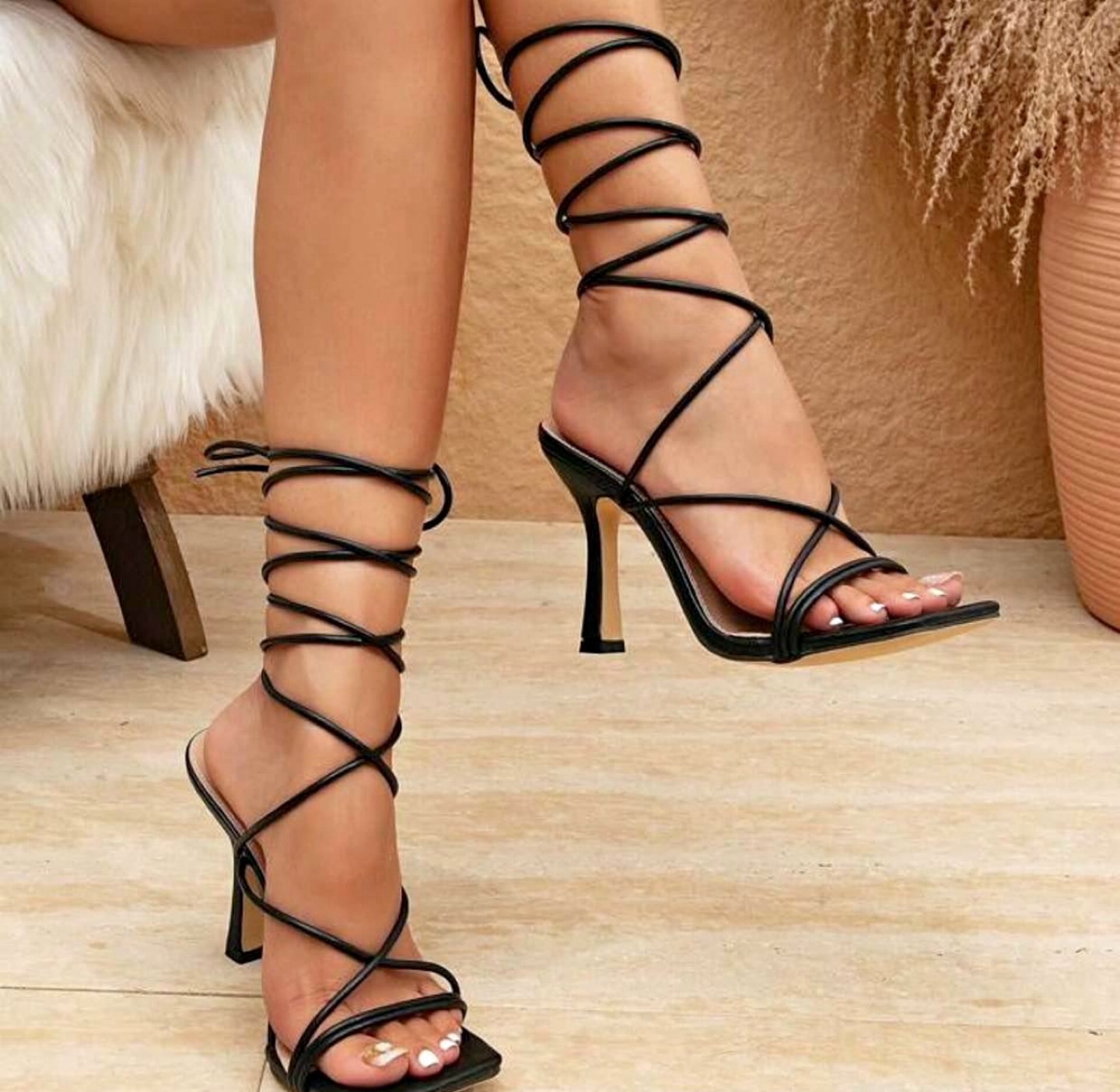 Black Strappy Heels  — size 9 1/2