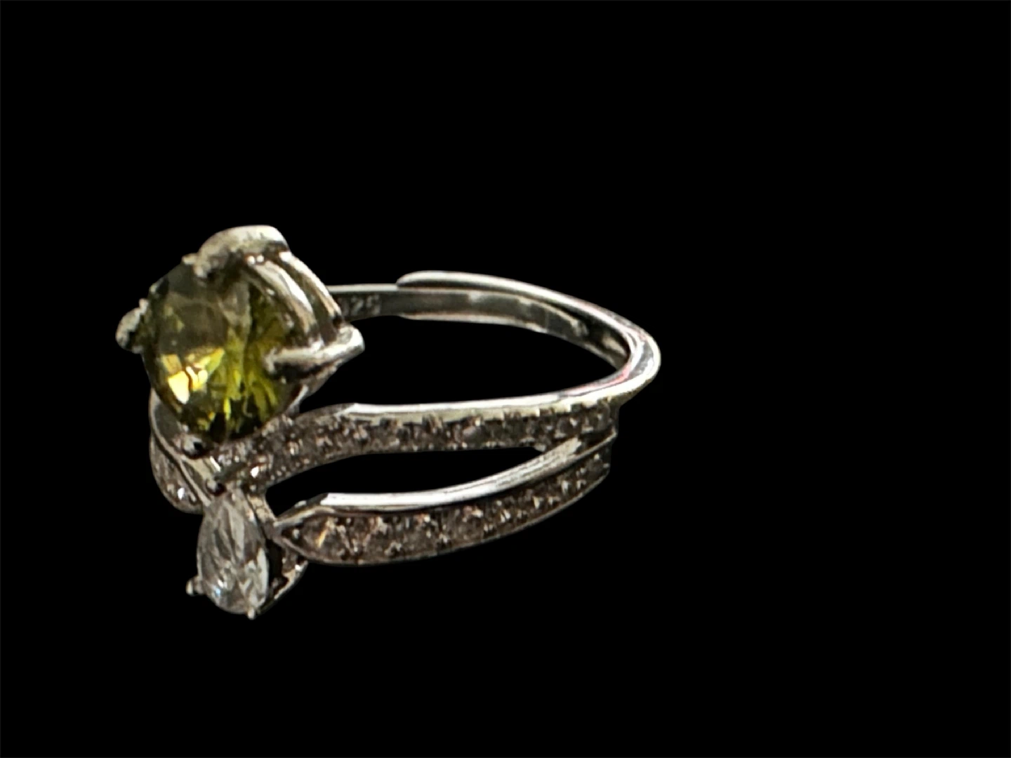 Sterling Silver Ring with Green & White Stones - photo 2