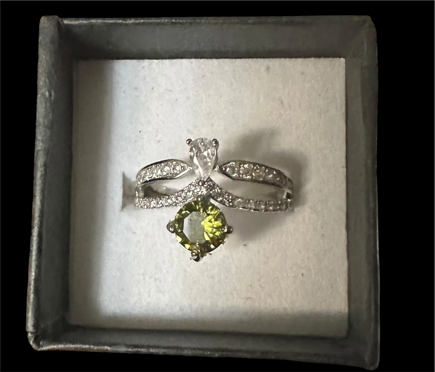 Sterling Silver Ring with Green & White Stones