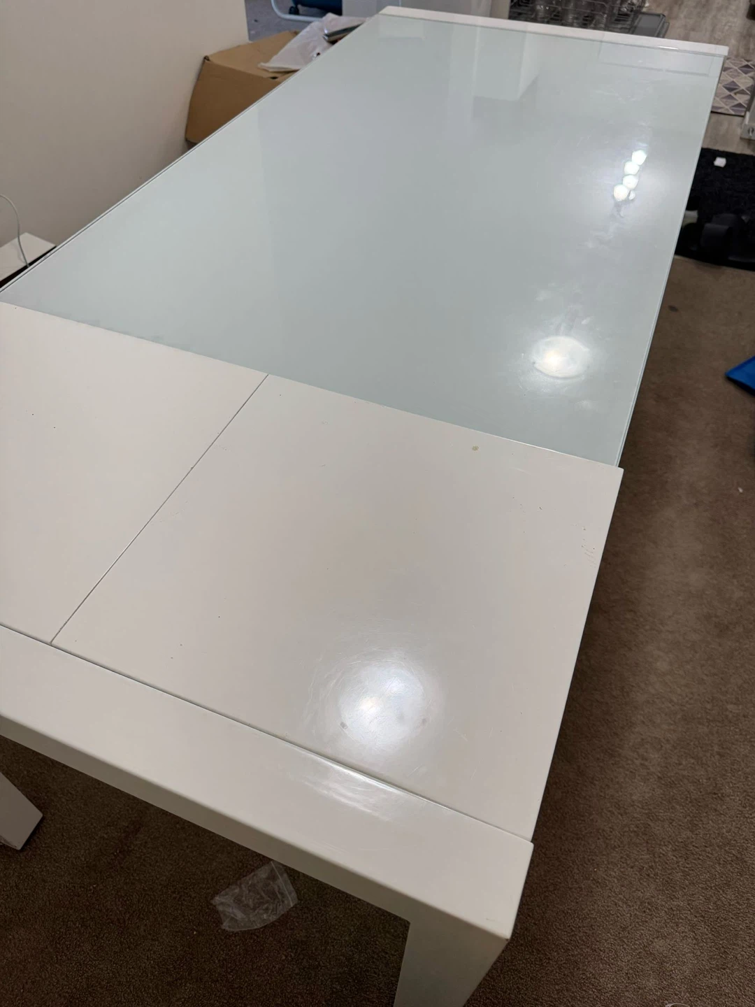 White Dining Table with Thick Glass Top - photo 5