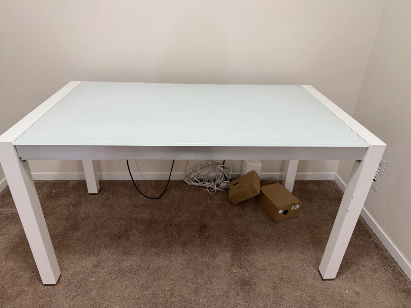 White Dining Table with Thick Glass Top