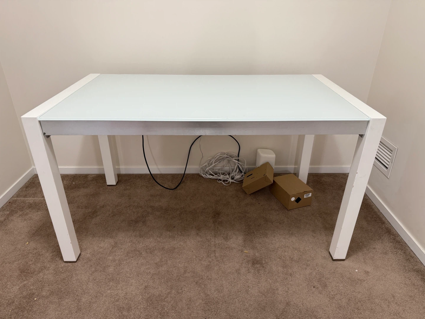 White Dining Table with Thick Glass Top - photo 2