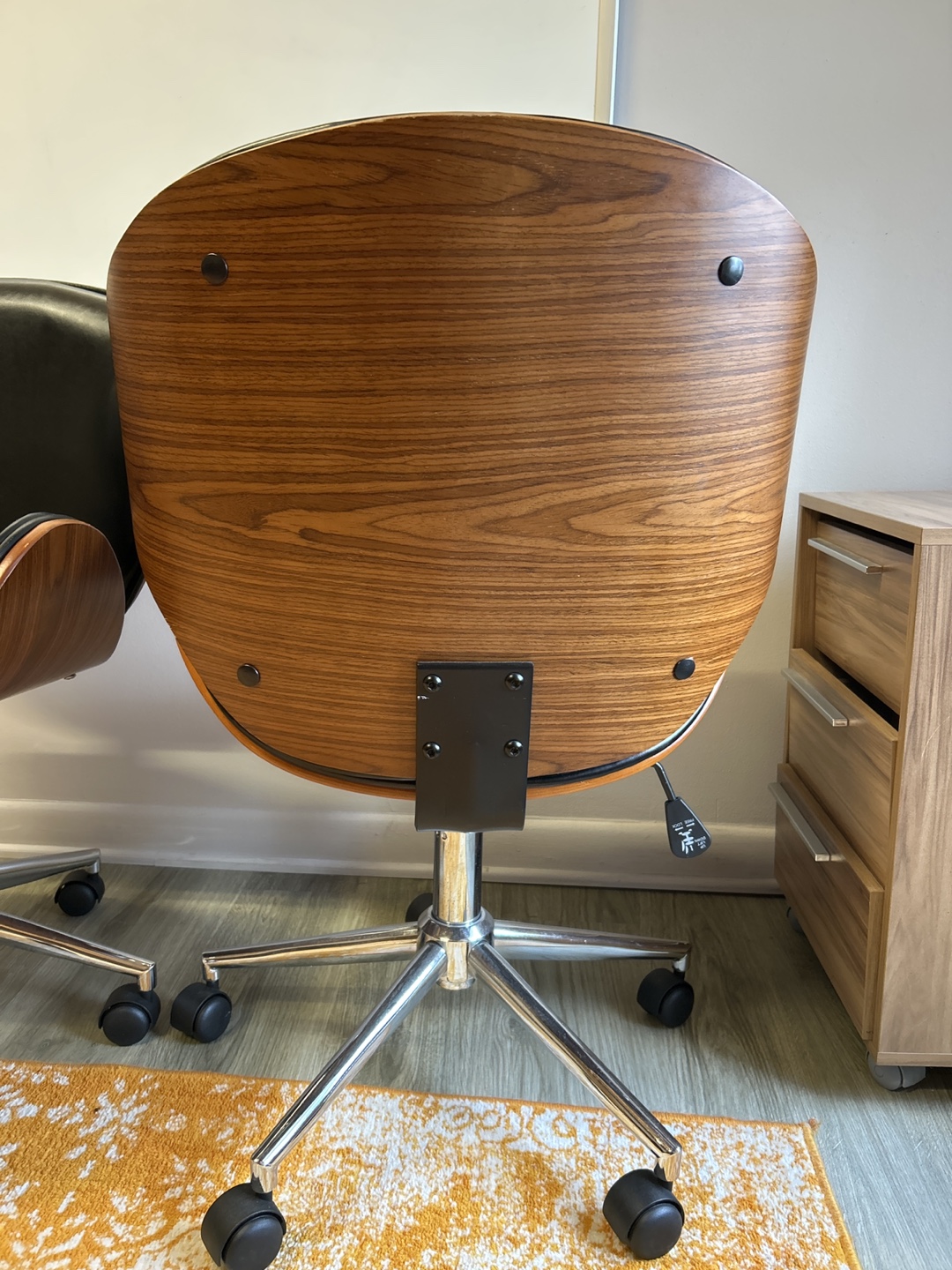 Mid-Century Modern Office Chair - Black Leather & Wood - photo 3