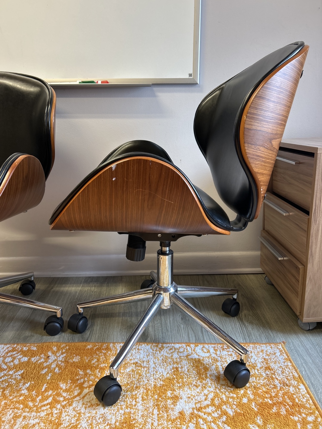 Mid-Century Modern Office Chair - Black Leather & Wood - photo 2
