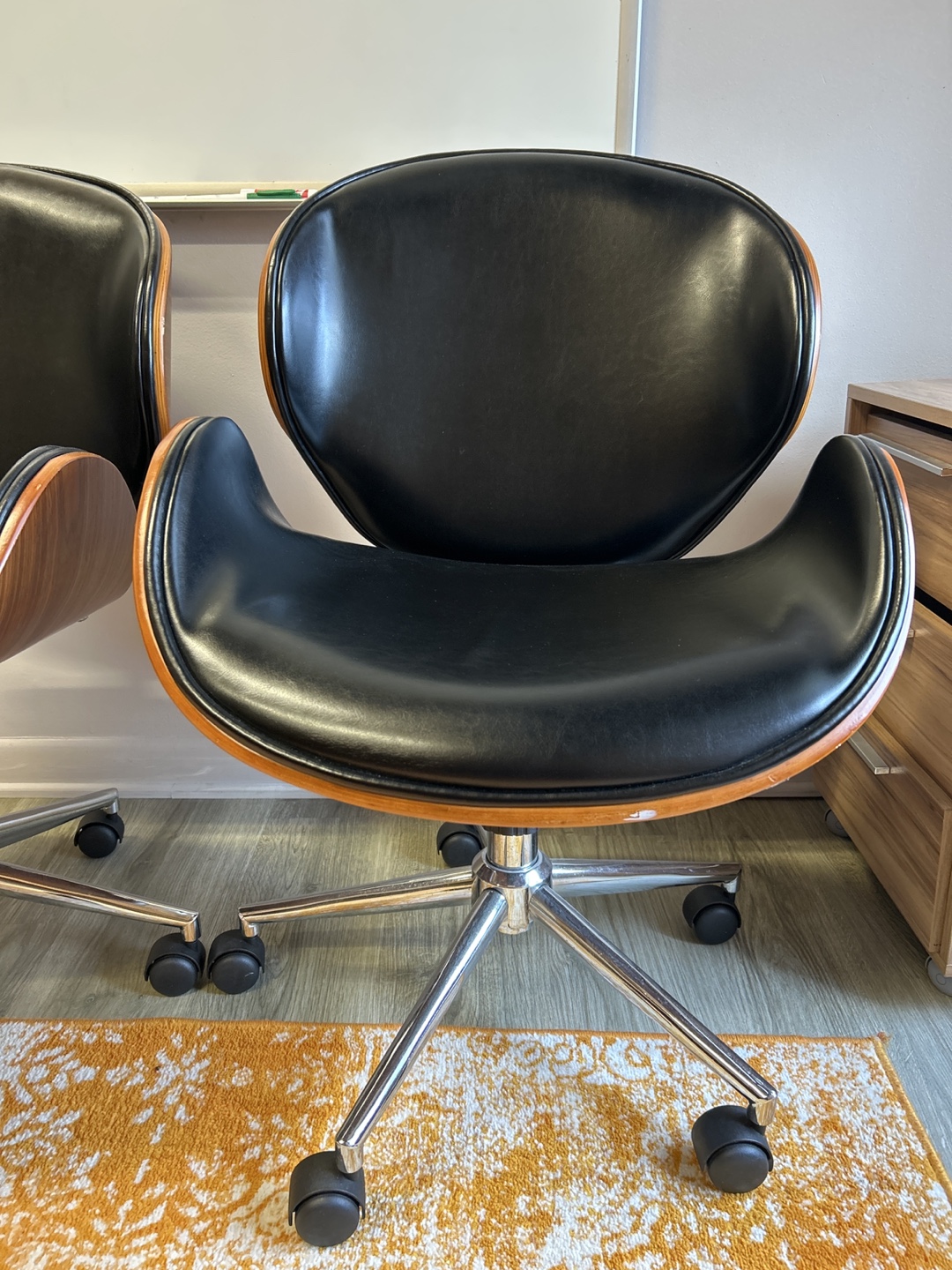 Mid-Century Modern Office Chair - Black Leather & Wood - photo 4