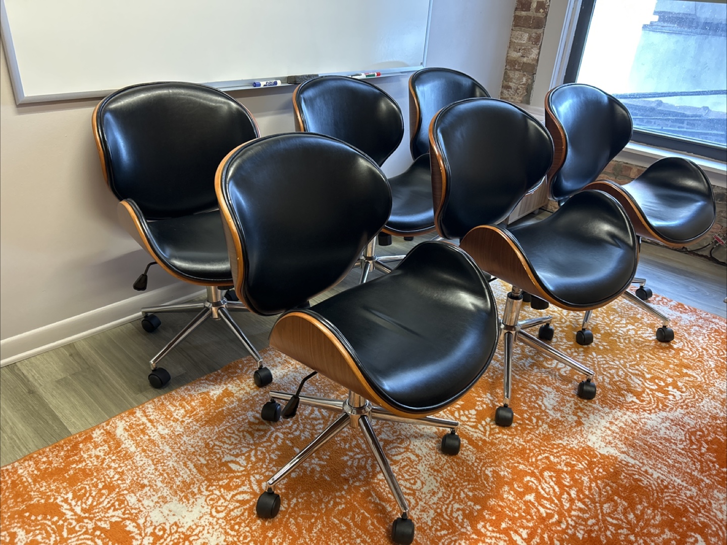 Mid-Century Modern Office Chair - Black Leather & Wood