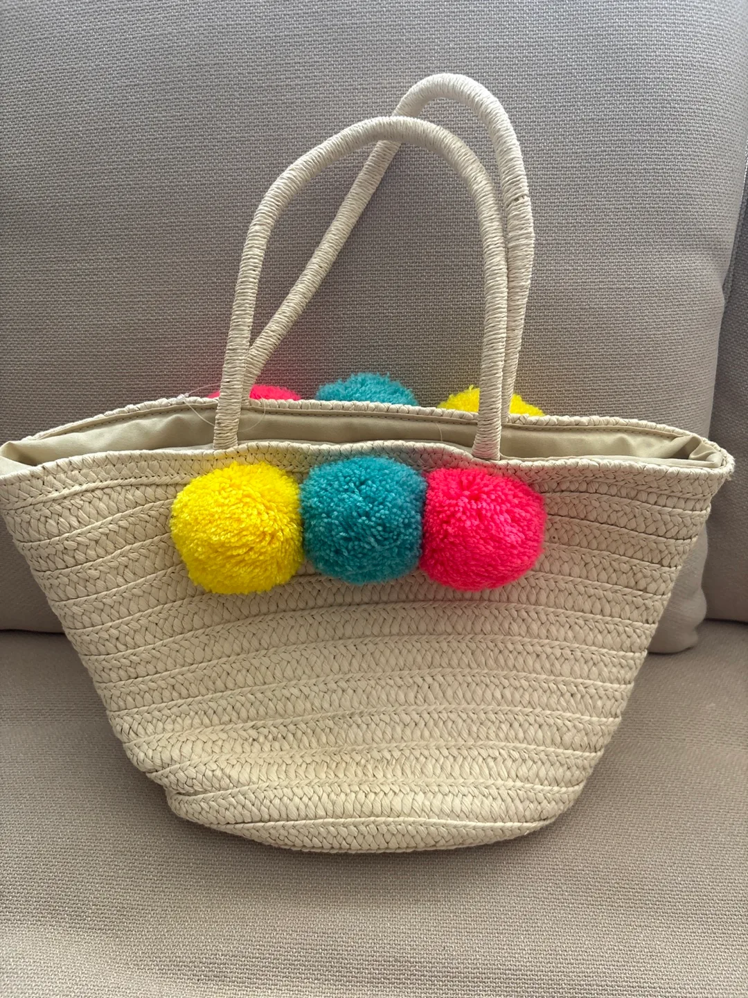 GAP Kids Straw Tote Bag with Pom Poms thumbnail