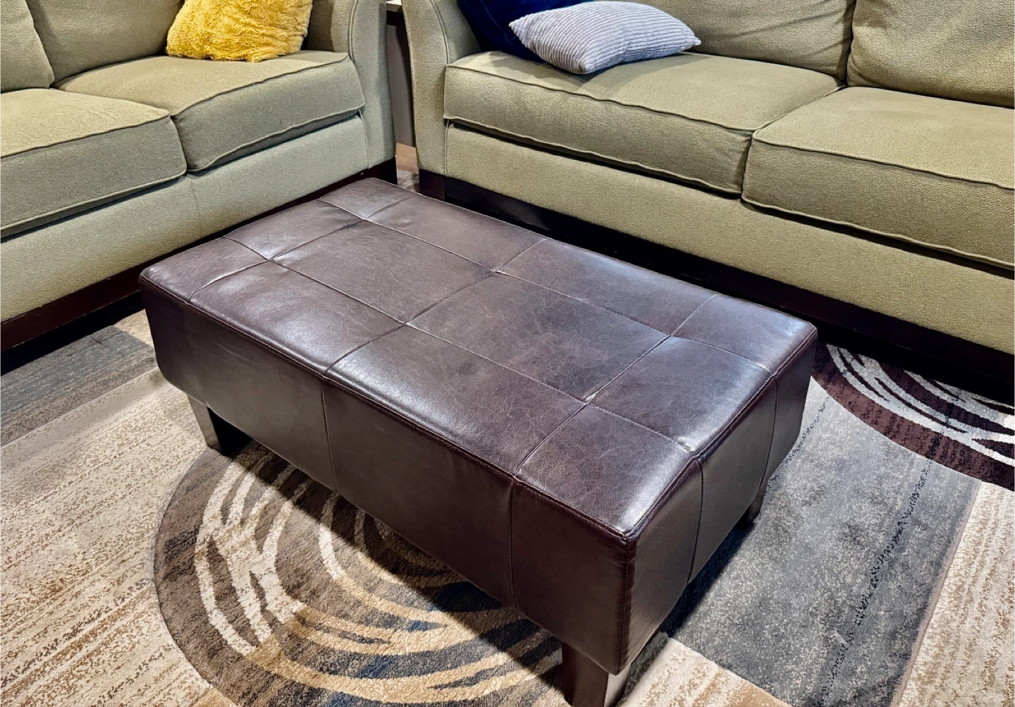 Brown Faux Leather Ottoman
