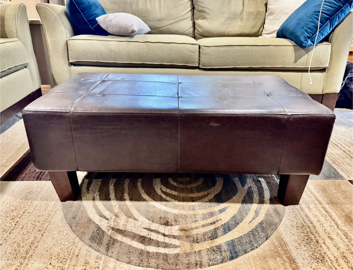 Brown Faux Leather Ottoman - photo 2