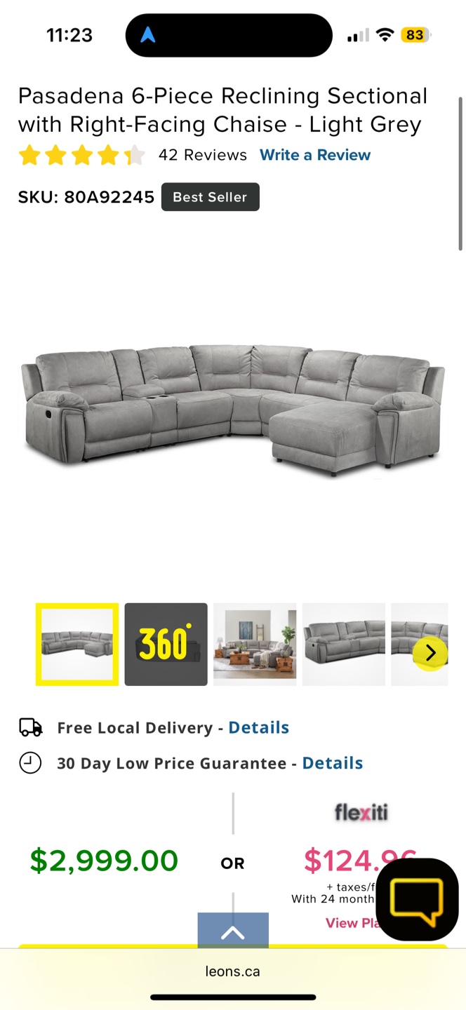 Pasadena 6-Piece Reclining Sectional - Light Grey - photo 2