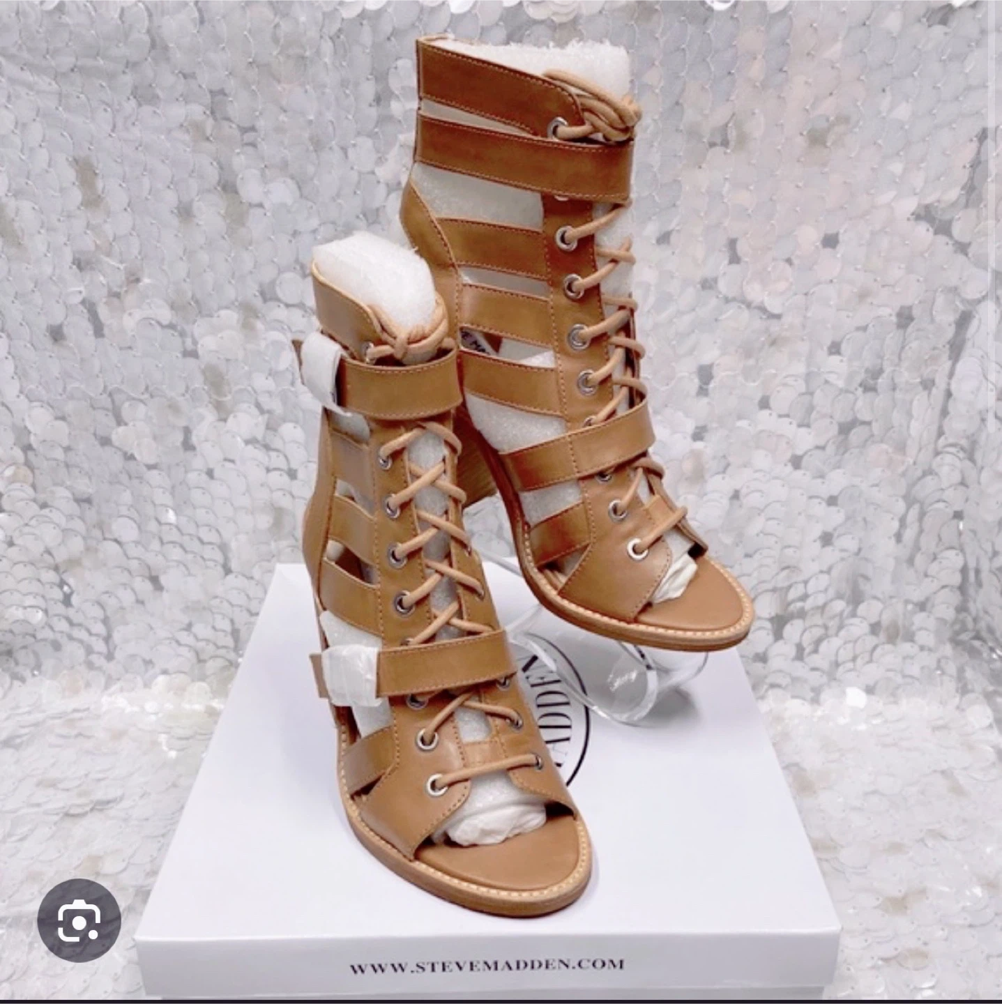 Steve Madden Brown Leather Lace-Up Heels size 5.5 - photo 3