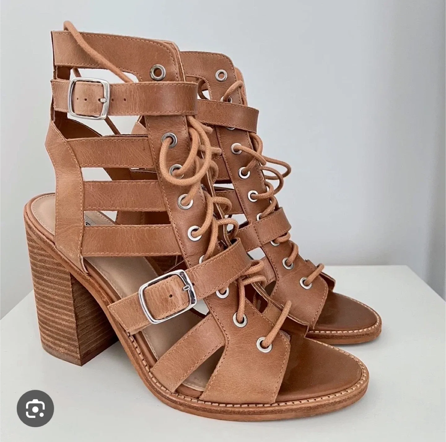 Steve Madden Brown Leather Lace-Up Heels size 5.5 thumbnail