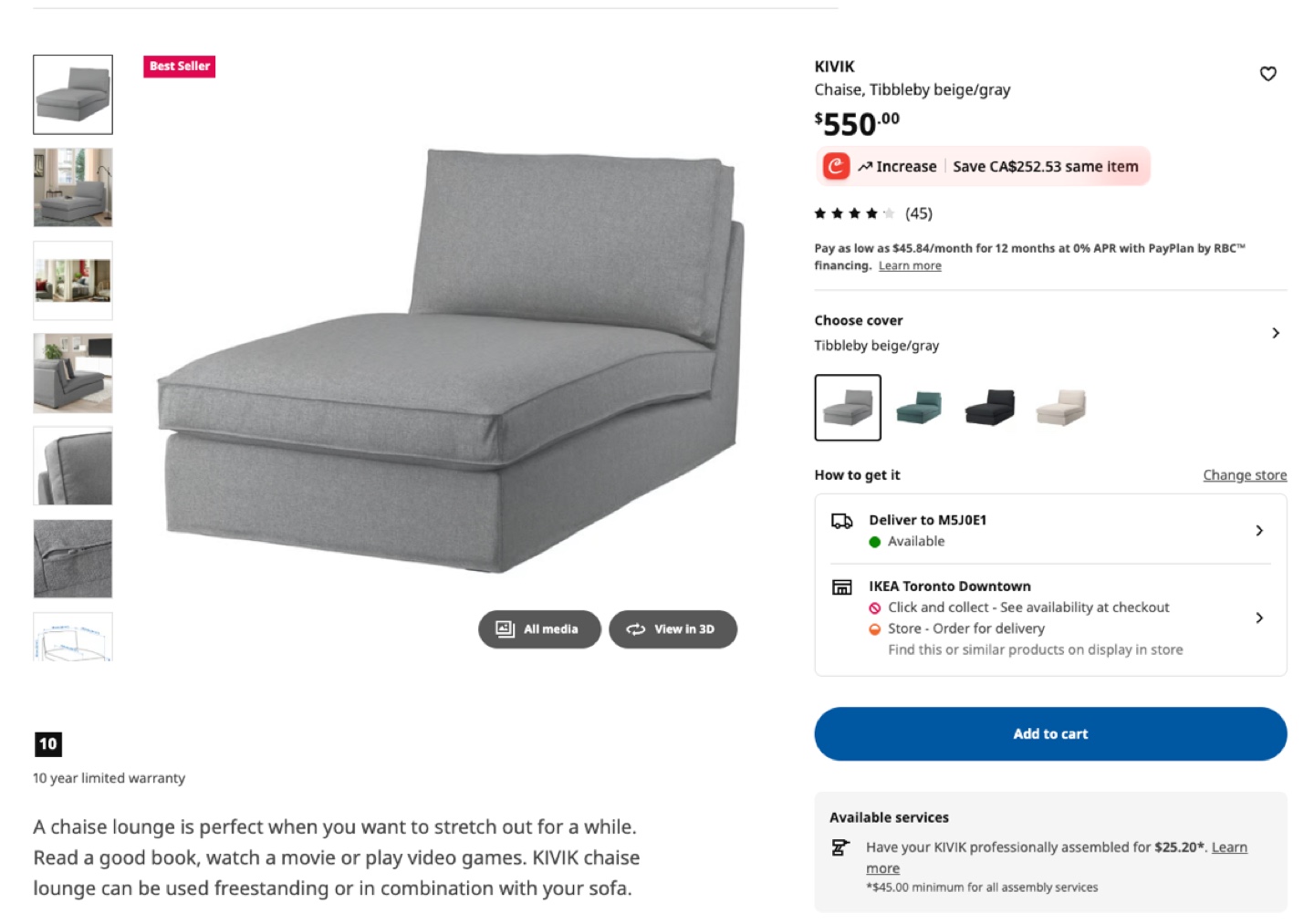 IKEA KIVIK Chaise Lounge - Tibbleby Beige/Gray - photo 3