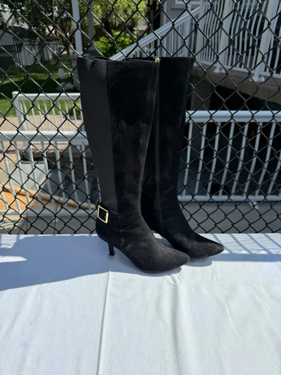 Black Suede Knee High Boots thumbnail