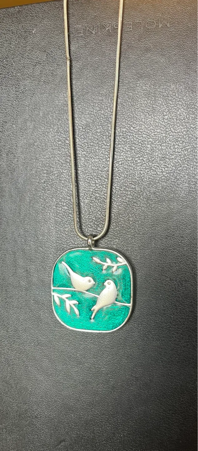 Double sided pendant necklace- birds and grass thumbnail
