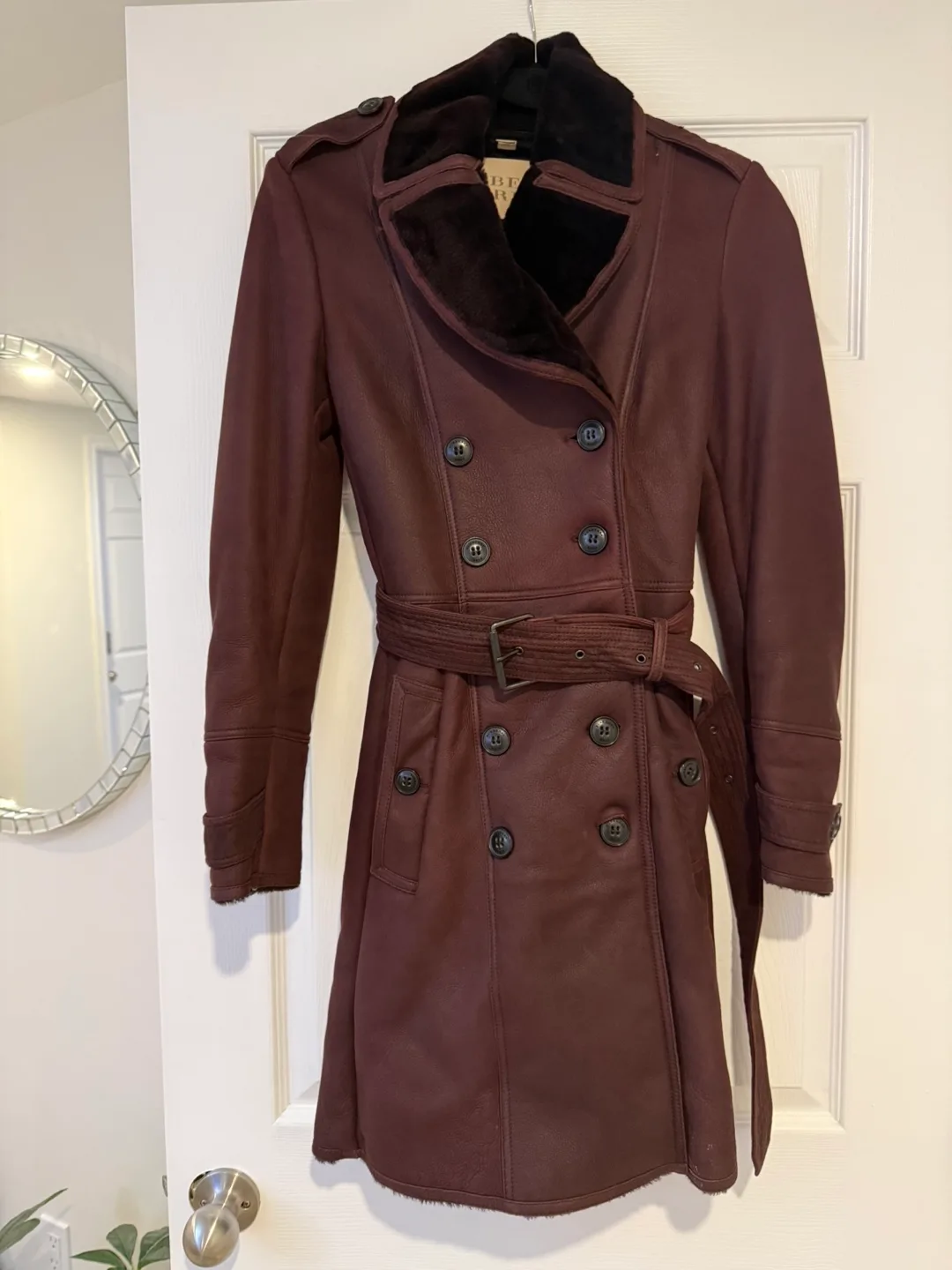 Burberry Brit Burgundy Leather Coat Size 4 thumbnail