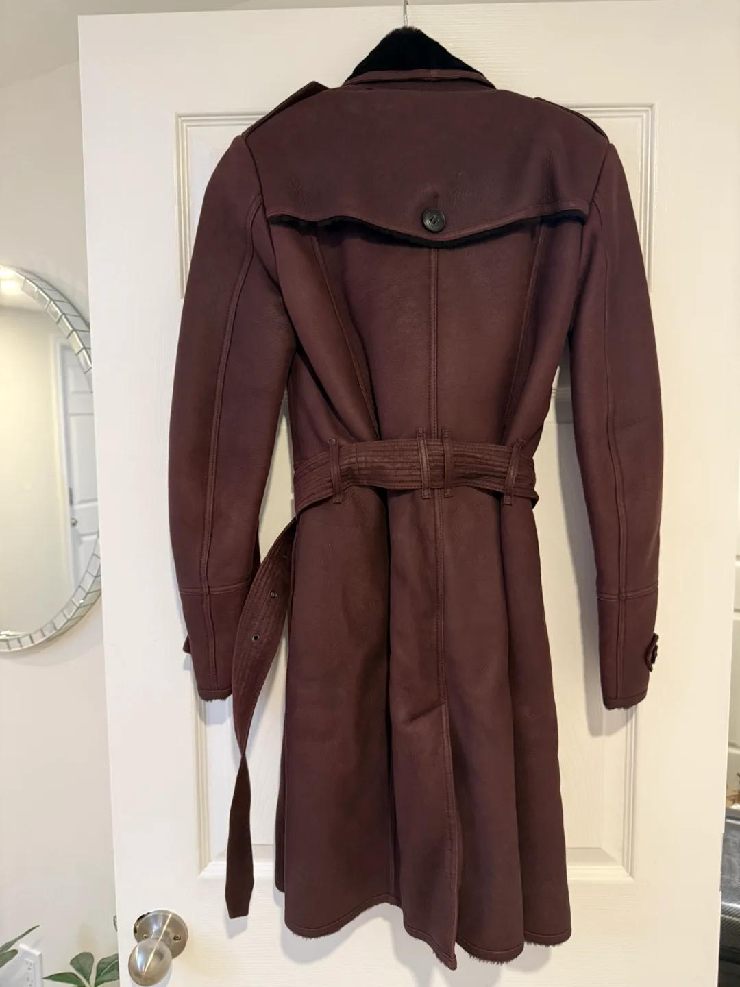 Burberry Brit Burgundy Leather Coat Size 4 image indicator(2)