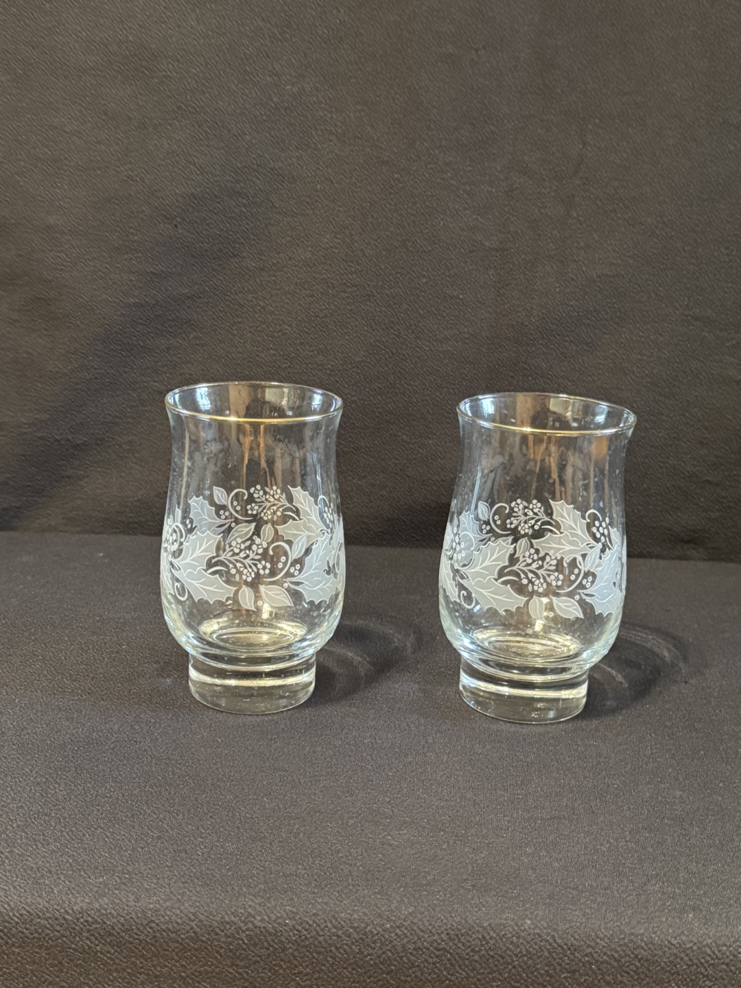 Vintage LibbChristmas Etched Gold Rim Glasses