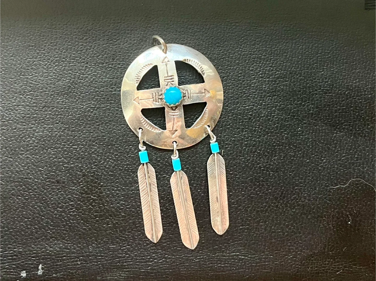 Vintage Silver Dreamcatcher Turquoise Pendant thumbnail