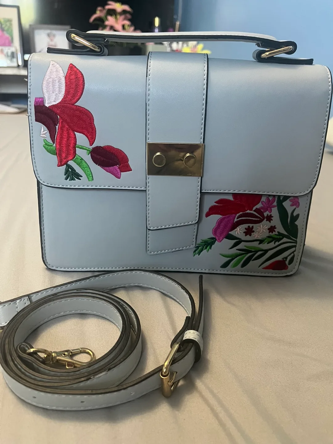 Call it Spring Floral Embroidered Blue Handbag thumbnail