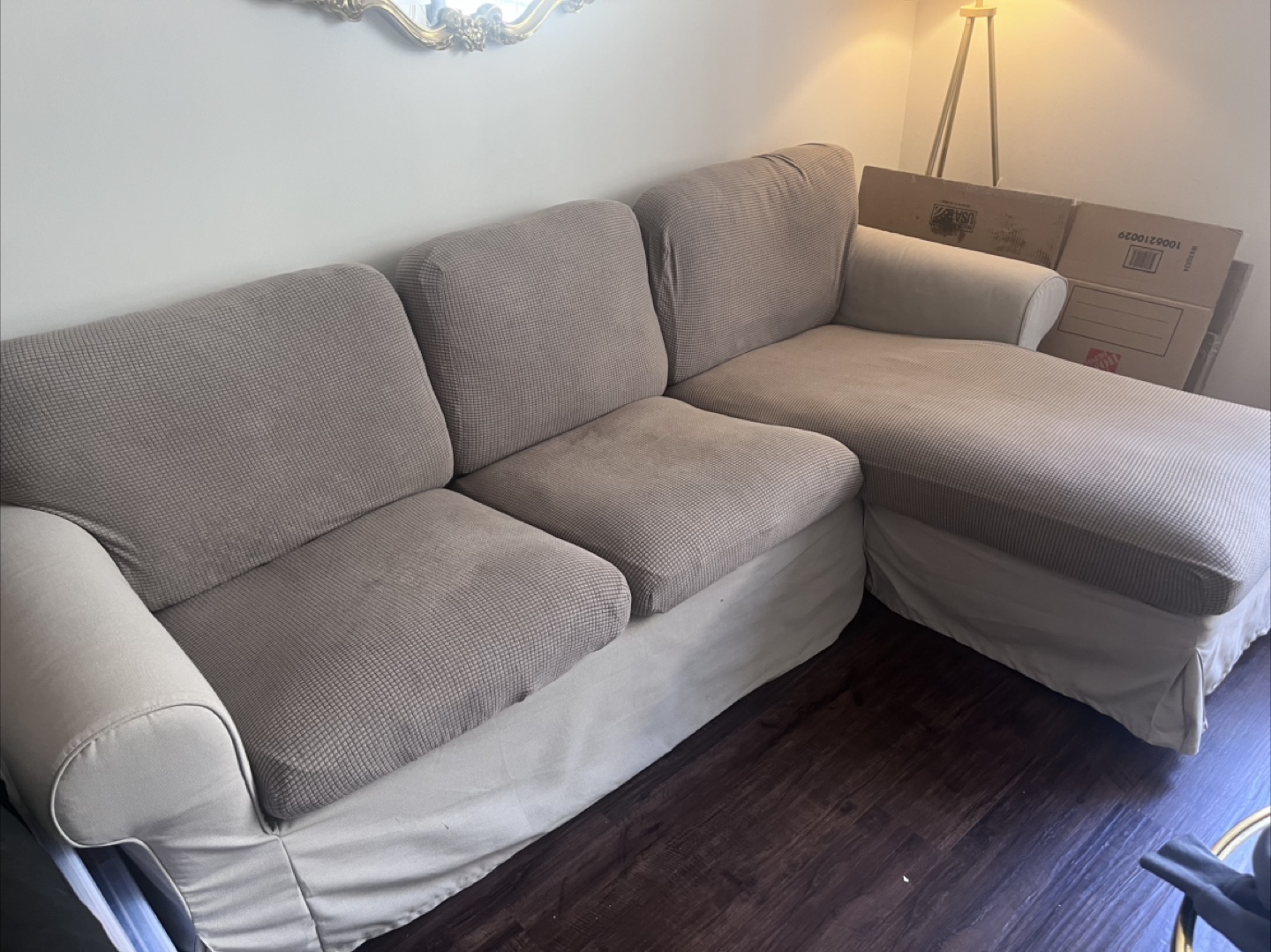 Beige Sectional Sofa with Chaise Lounge - photo 3