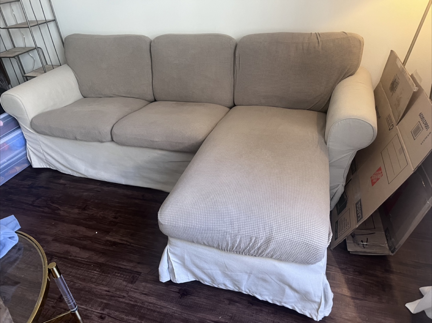 Beige Sectional Sofa with Chaise Lounge