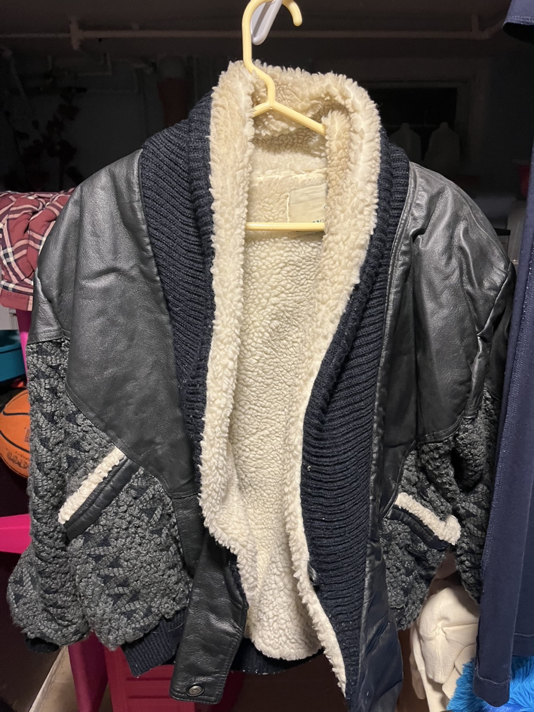 Casual Place Leather & Knit Cardigan Jacket
