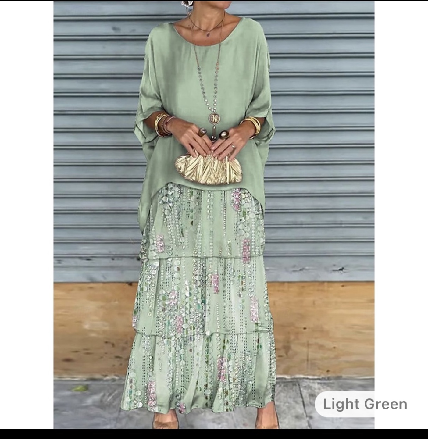 Light Green Floral 1 pc  Tiered  Maxi Dress, Size  XL (16)