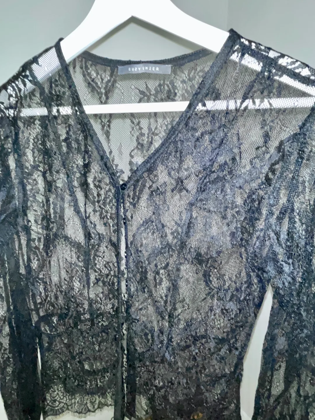 Suzy Shier Black Lace Top Size S/M image indicator(3)