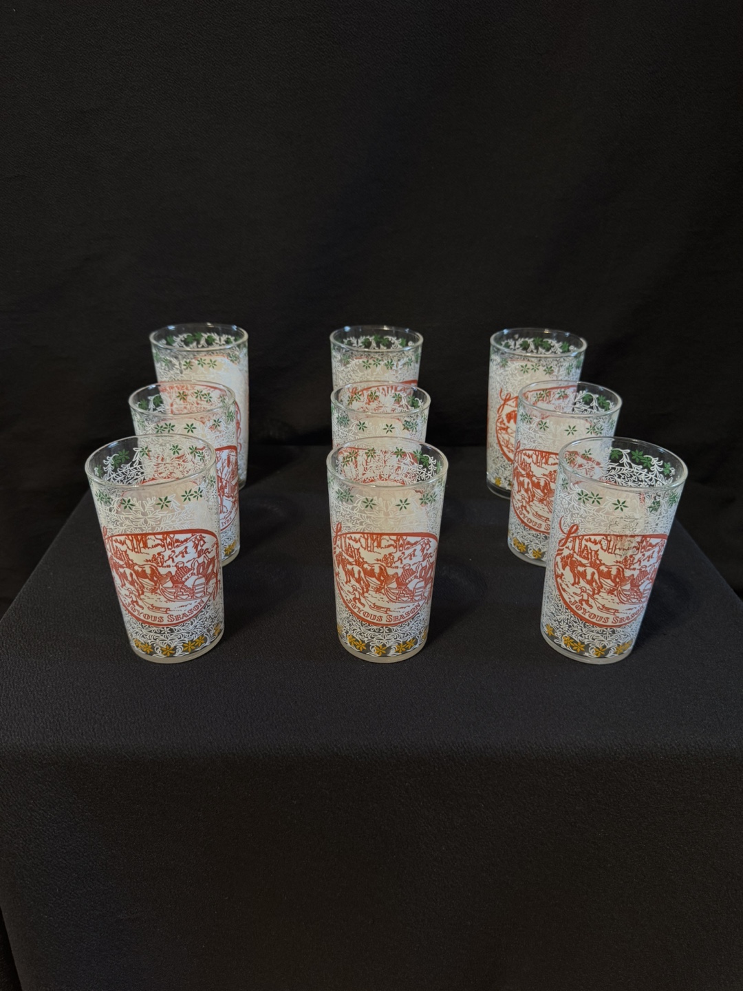 Vintage Hazel Atlas Christmas Glasses (Set of 9)