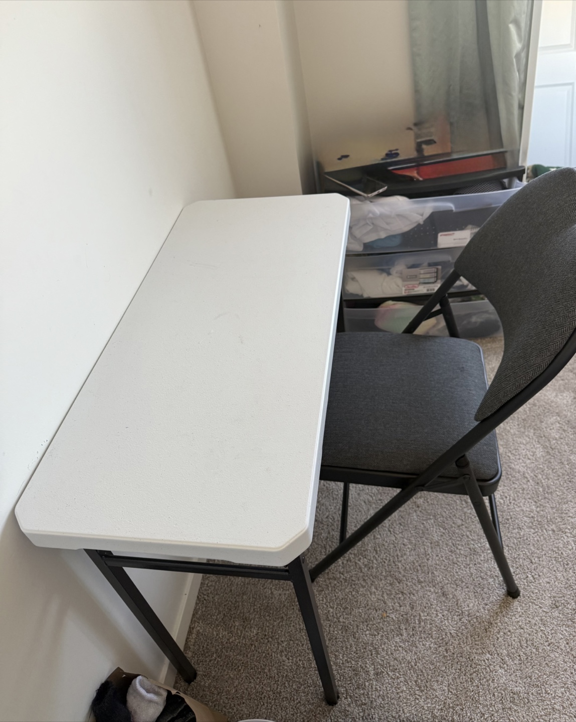 Folding Table and Chair Set - White Table, Grey Chair