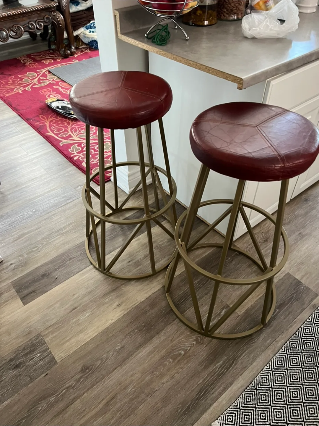Red Leather Bar Stools - Set of 2 thumbnail