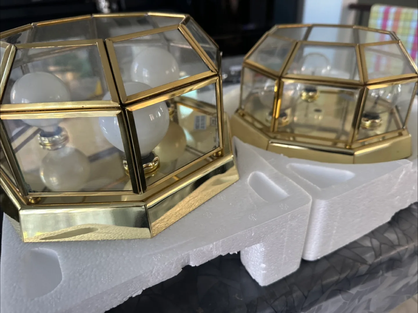 Vintage Octagon Glass & Brass Ceiling Lights thumbnail