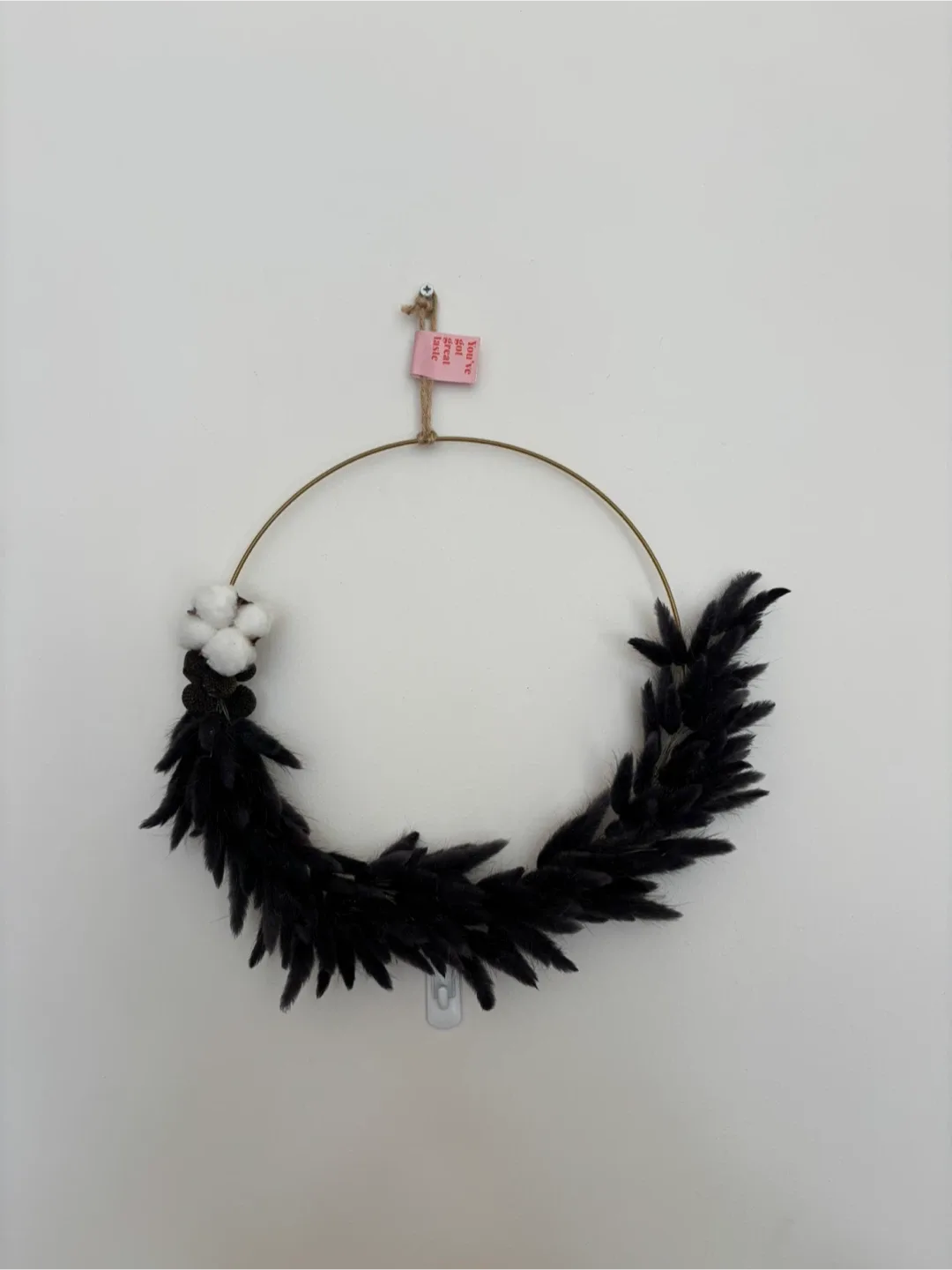 12” Black Bunny Tail Dried Floral Wreath Hoop thumbnail