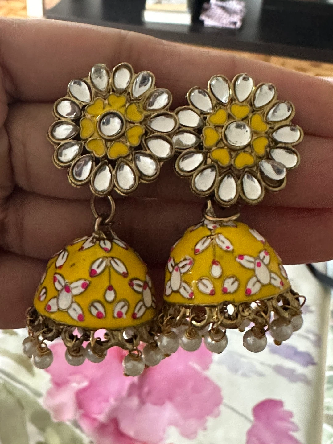 Yellow Jhumka Earrings