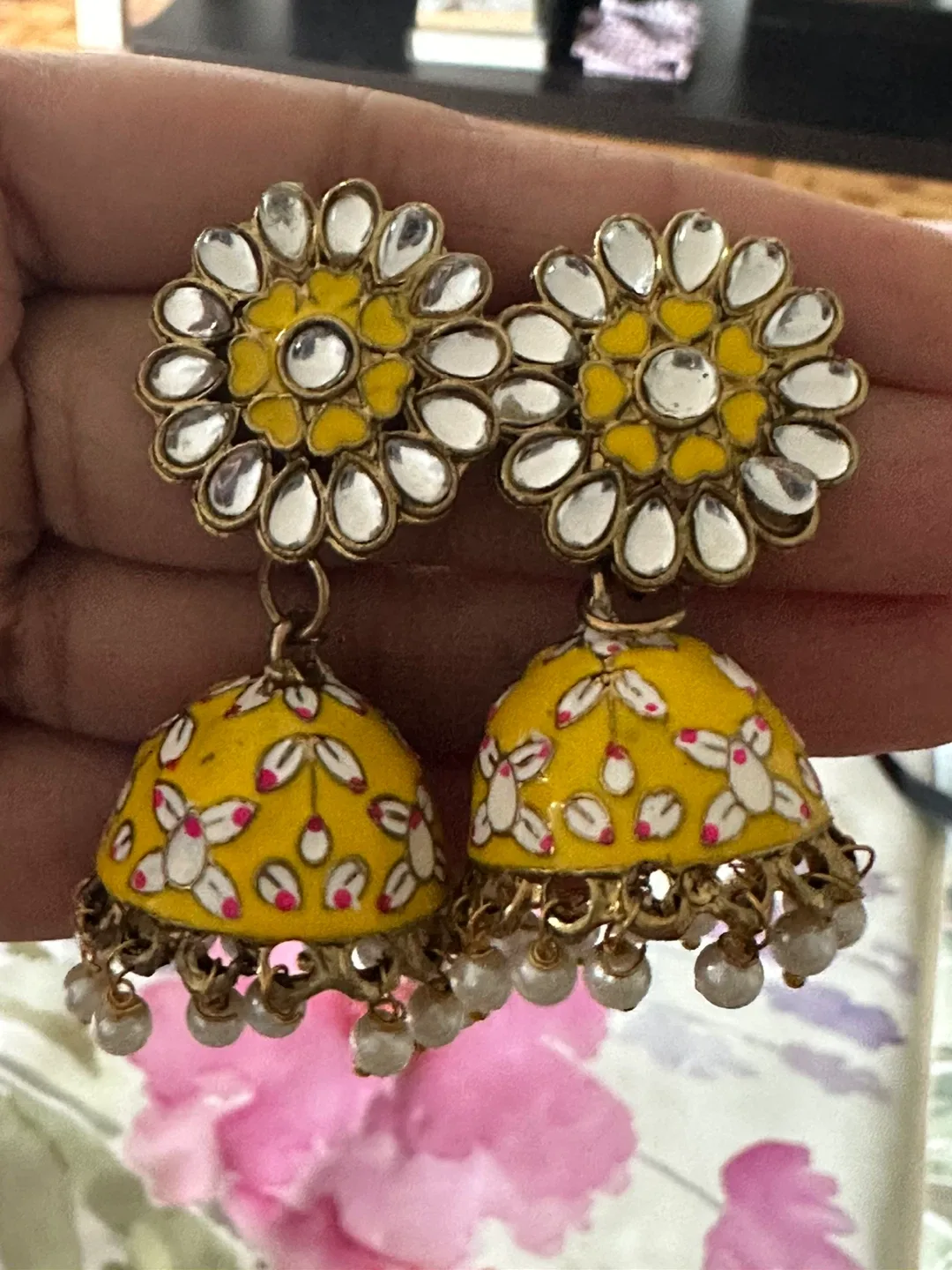 Yellow Jhumka Earrings thumbnail