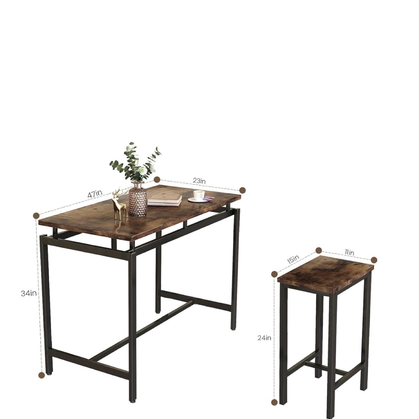 Space-Saving Brown Dining Table with Stools - photo 3