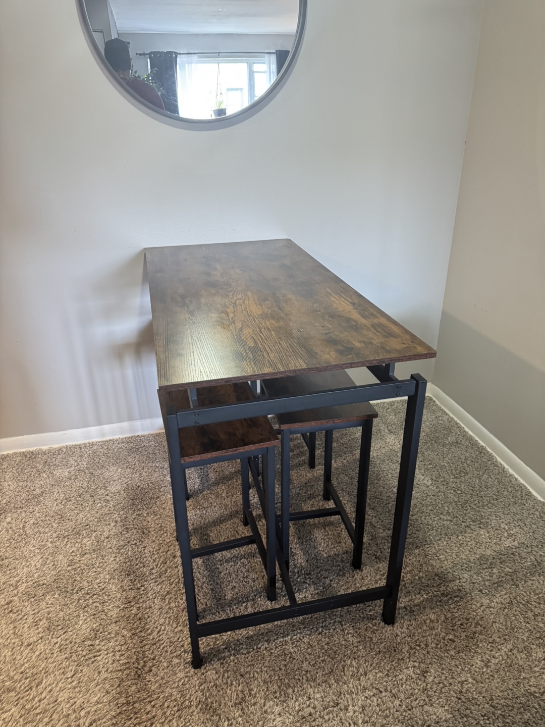 Space-Saving Brown Dining Table with Stools