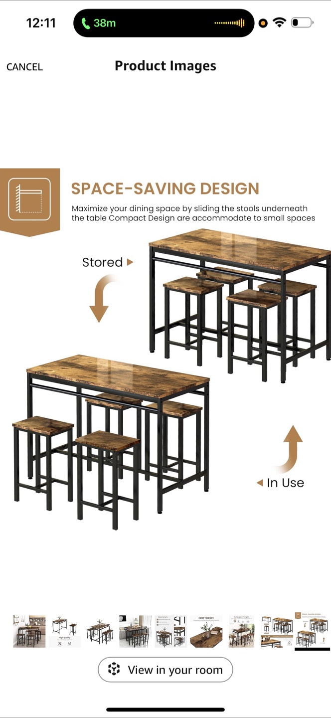 Space-Saving Brown Dining Table with Stools - photo 4