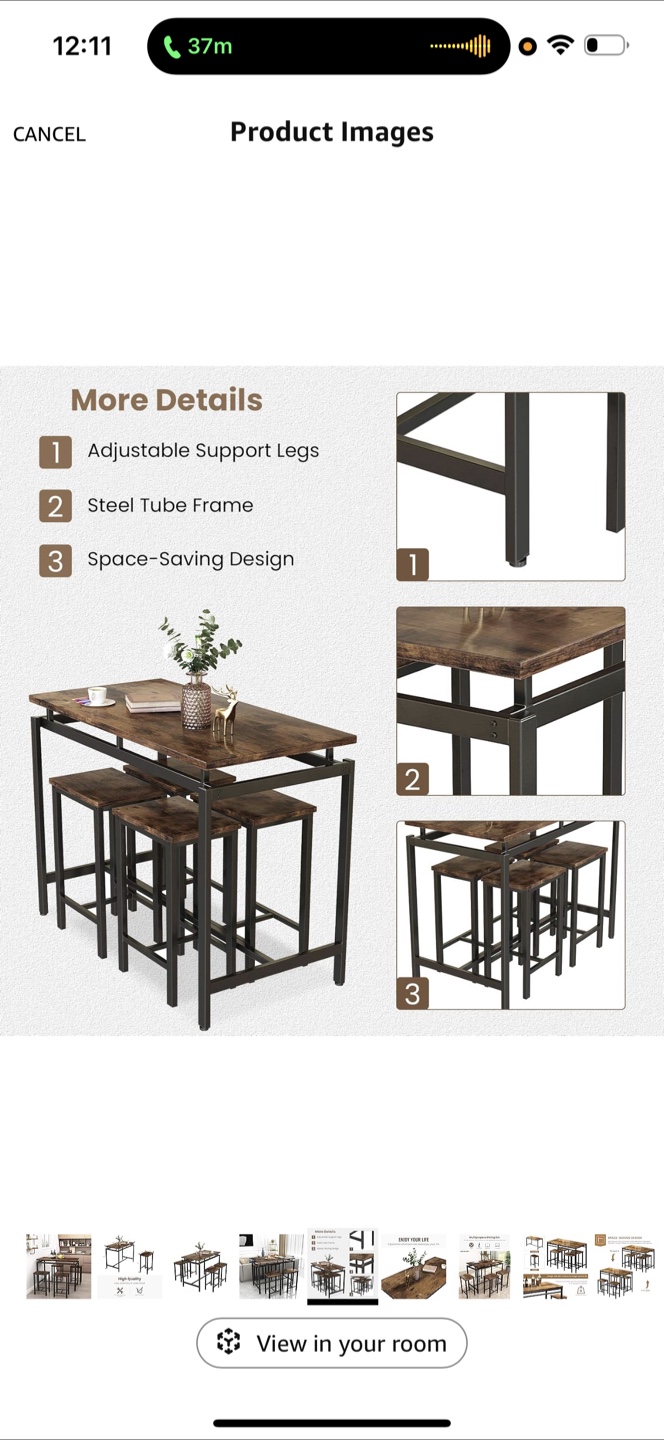 Space-Saving Brown Dining Table with Stools - photo 5