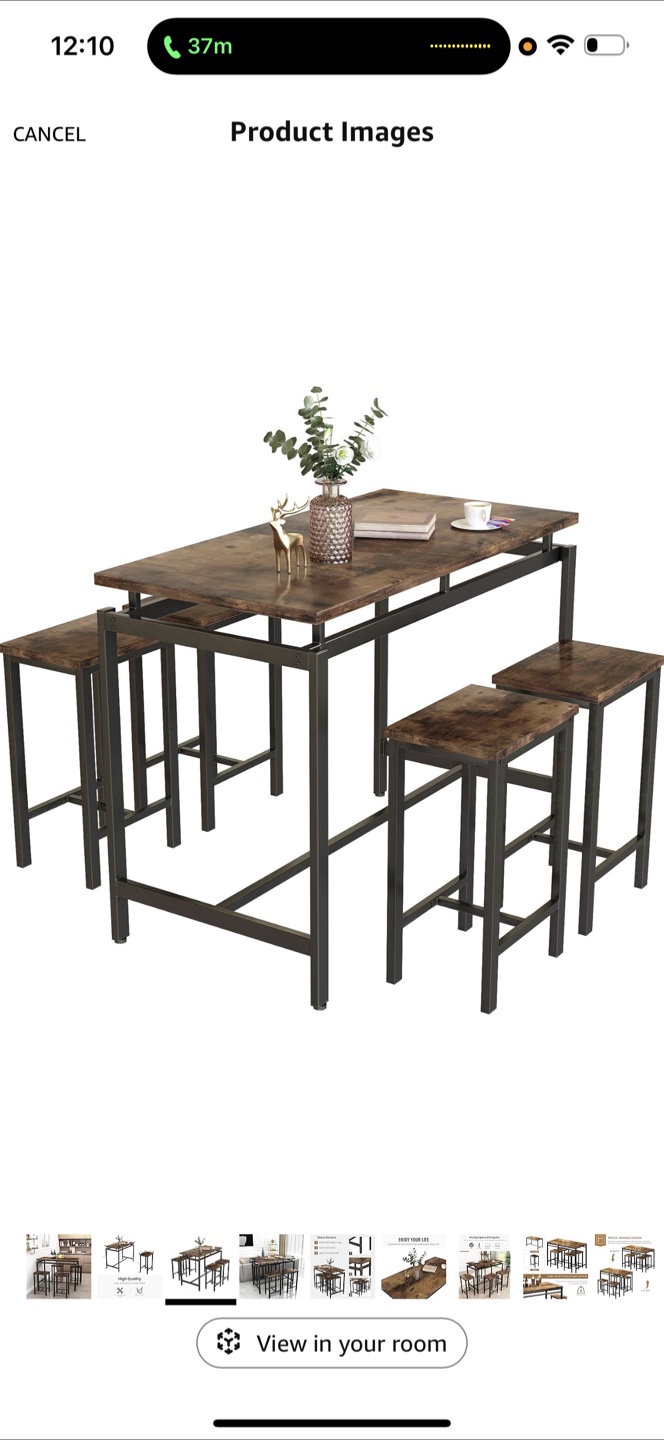 Space-Saving Brown Dining Table with Stools - photo 2
