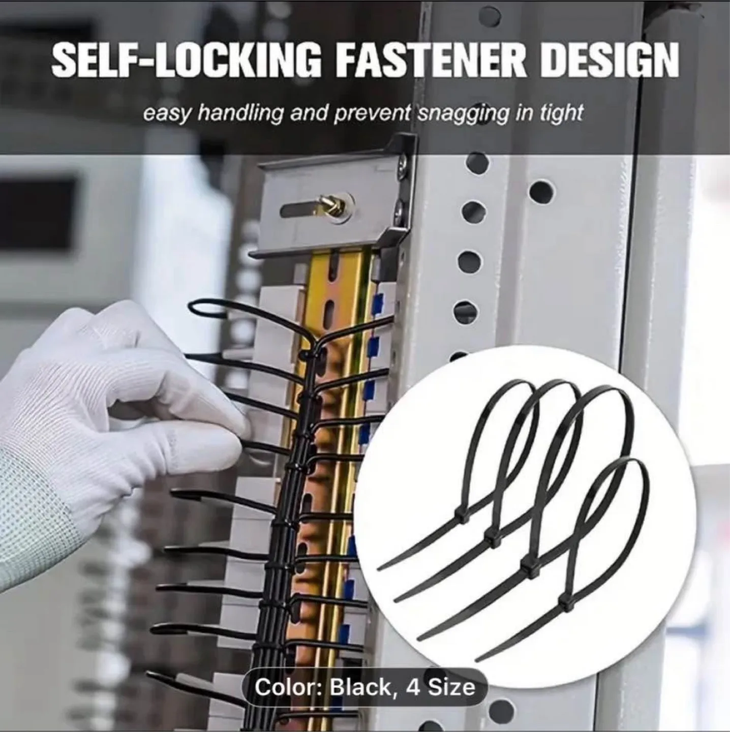 Black Cable Zip Ties - 100pcs, 4 Inch image indicator(5)