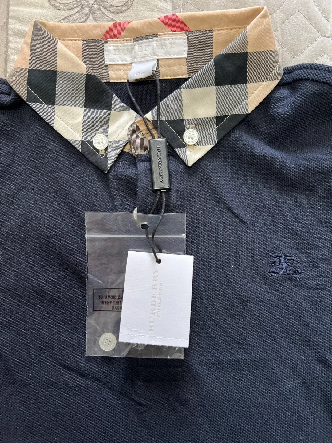 Burberry Children's Polo Shirt - Navy Blue image indicator(2)