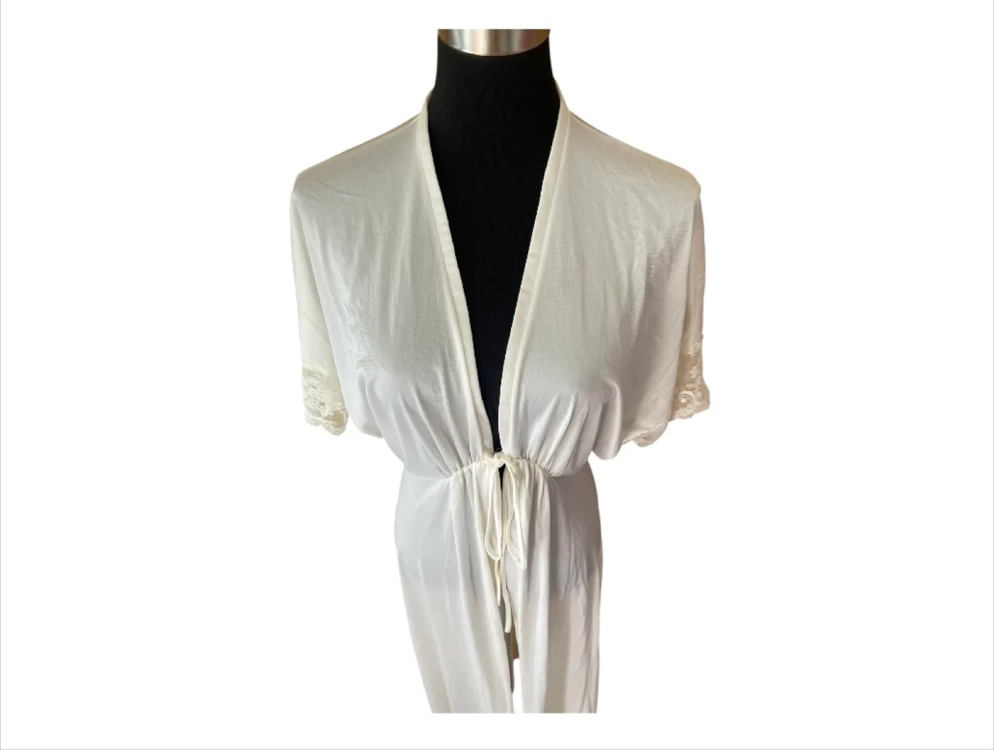 Vintage 80s & 90s Cream White Lace Robe Dress Lingerie XS-M image indicator(3)