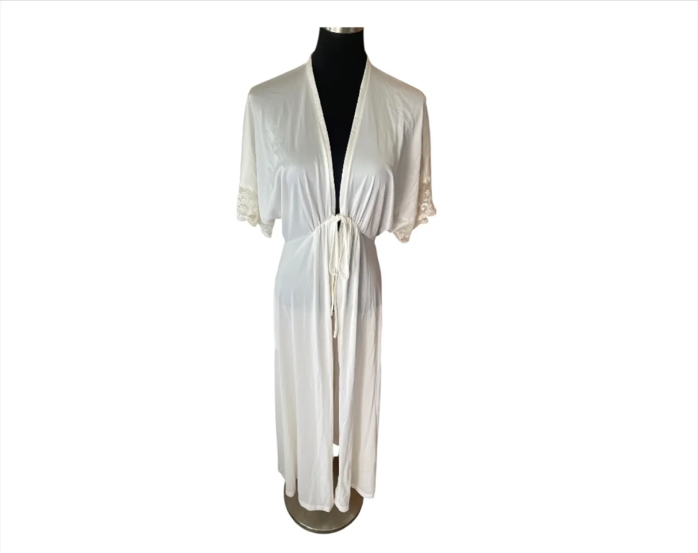Vintage 80s & 90s Cream White Lace Robe Dress Lingerie XS-M image indicator(2)