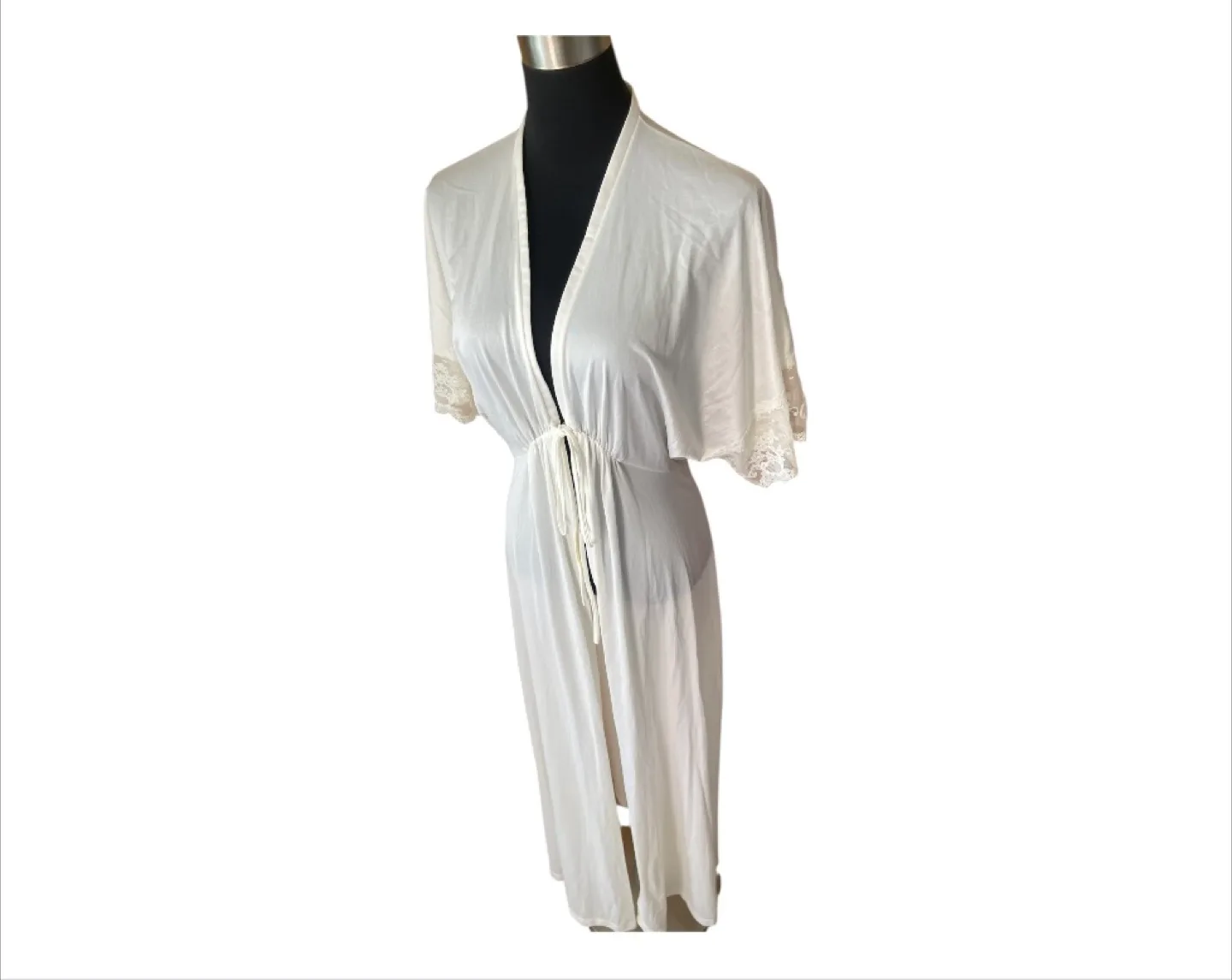 Vintage 80s & 90s Cream White Lace Robe Dress Lingerie XS-M image indicator(5)